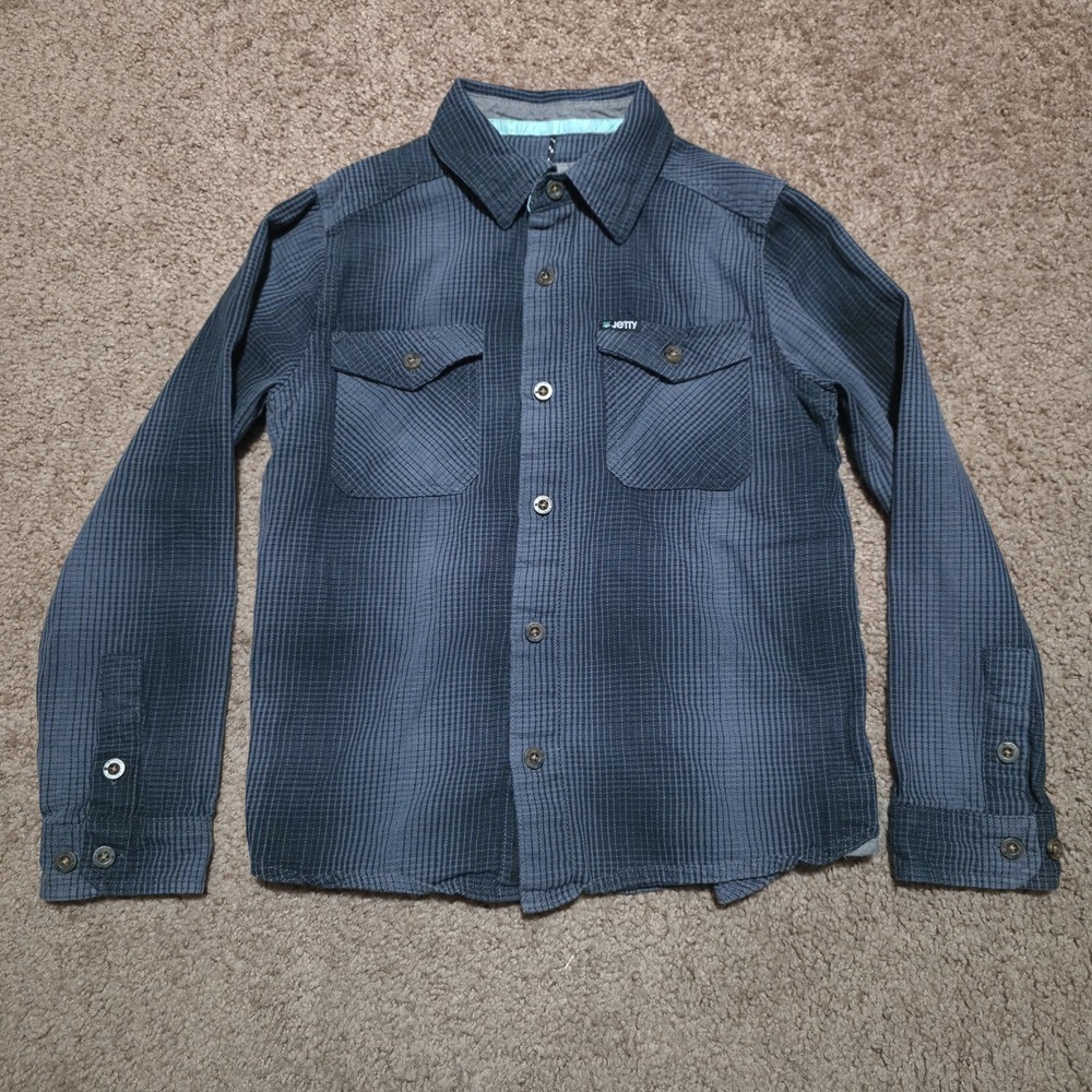 Jetty Youth Plaid Button‎ Up Shirt Black Blue Size Medium